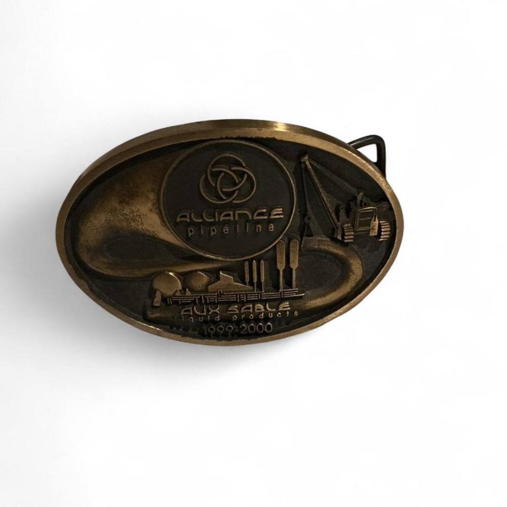 Vintage & Rare Alliance Pipeline solid brass belt buckle w/ genuine leather belt